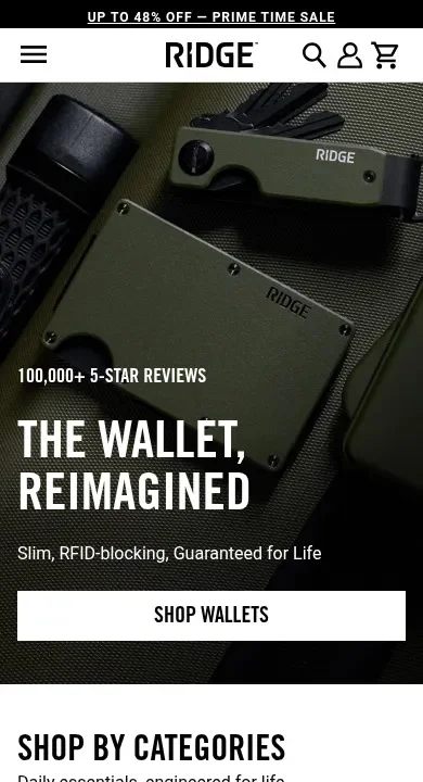 ridge.com homepage on June 23 with a new 'The Wallet, Reimagined' hero