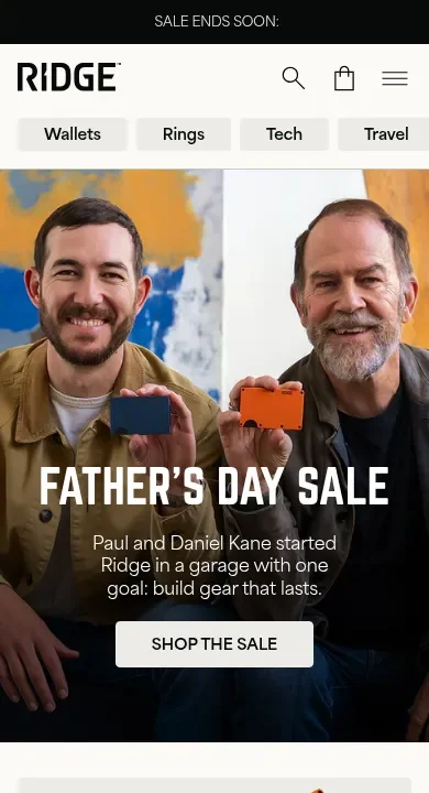 ridge.com homepage on June 22 with a Father's Day Sale hero